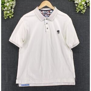Robert Graham Men's Classic Fit Skull Embroidered Polo Shirt White Sz L